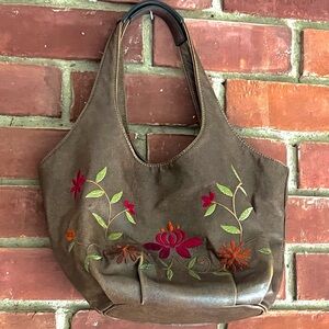 Nine West Floral Embroidered Slouch Shoulder Bag Boho Y2K